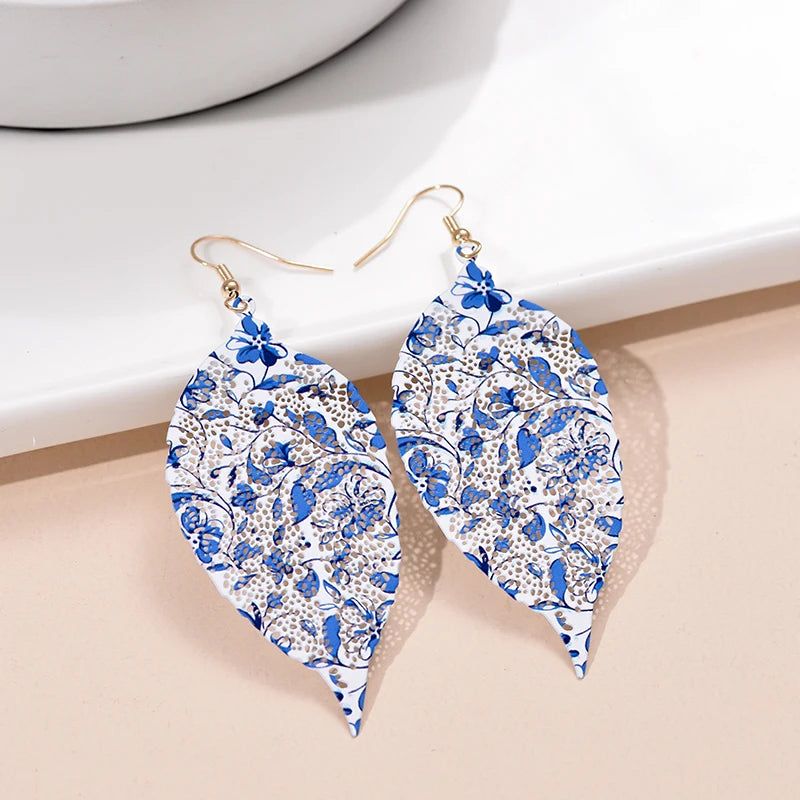 Colorful Vintage Leaf Heart Drop Dangle Earrings